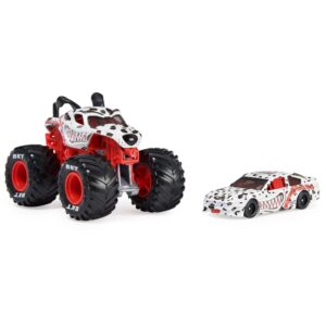 Monster Jam Official 1:64 Scale Diecast 2-Pack Monster Truck and Race Car: Monster Mutt Dalmatian