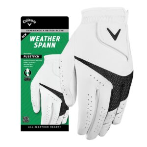 callaway golf weather spann glove (worn on left hand, cadet (short fingers), medium, white)