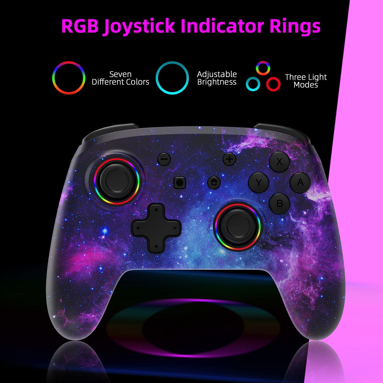 NexiGo Controller (Gen 2) for Switch/Switch Lite/OLED, Bluetooth Controllers for Nintendo Switch with Vibration, Motion, Turbo and LED Light (Cosmic Nebula)