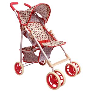 baby doll stroller for toddler girls & big kids up to 8 years old | 28” baby stroller for dolls, toy baby stroller with cute coral floral print, mesh storage basket, canopy, handle grips, rubber tires