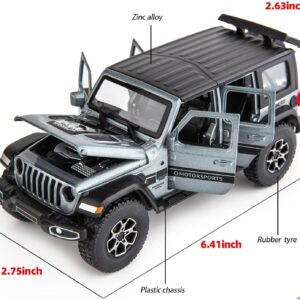 WAKAKAC Compatible for 7 Door Wrangler Toy Car 1/32 Die-cast Pull Back Model Car with Sound and Light Toy Vehicle Cars for Kids Ages 4-8 Festival Gift Silver Car