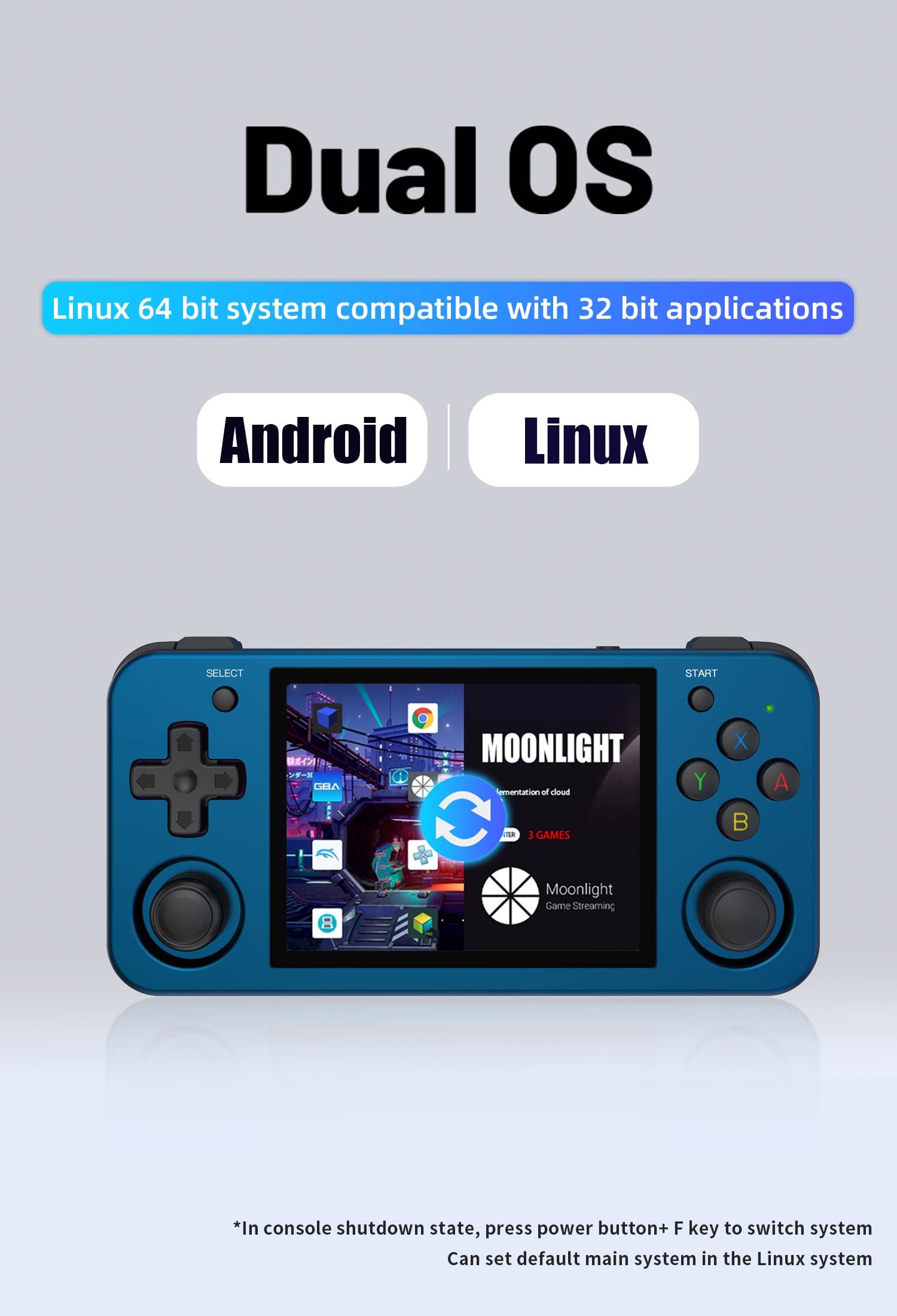 RG353M Handheld Game Console , Aluminum Alloy CNC Process Dual OS Android 11 + Linux System Support 5G WiFi 4.2 Bluetooth Built-in 64G SD Card 4452 Games(Blue)