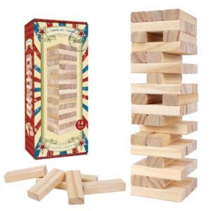 gothink tumble tower game for kids and adults, 54pcs wooden board stacking game for family game night classic game, standard size