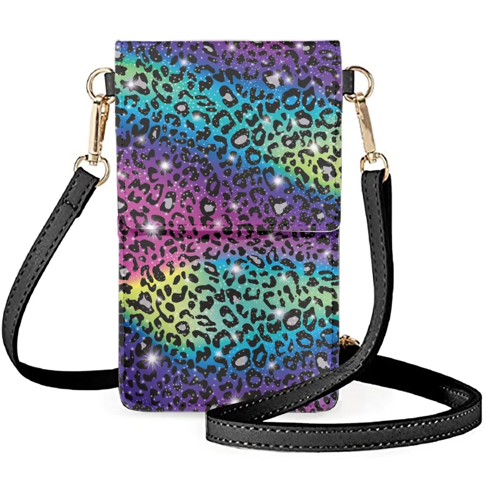 Forchrinse Colorful Leopard Women’s Fashion Small Crossbody Bag Cell Phone Purse Touch Screen Phone Bag Pu Leather Shoulder Bag