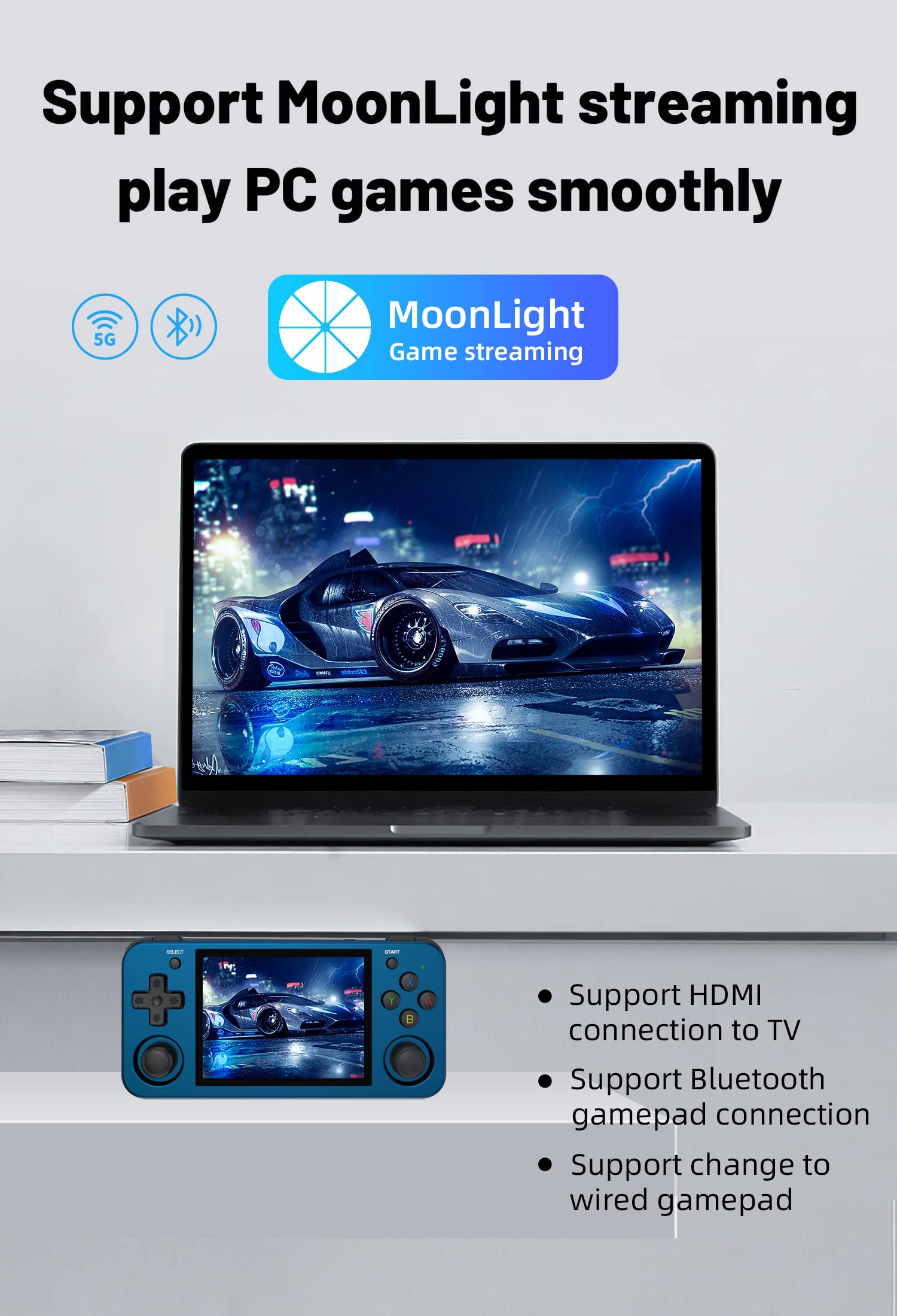 RG353M Handheld Game Console , Aluminum Alloy CNC Process Dual OS Android 11 + Linux System Support 5G WiFi 4.2 Bluetooth Built-in 64G SD Card 4452 Games(Blue)