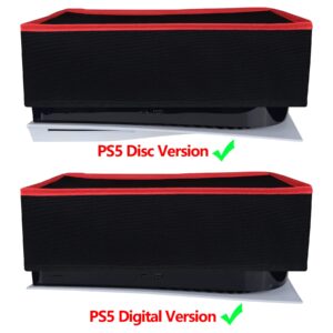 PlayVital Dust Cover Dust Plug Set for ps5 Digital Edition & Disc Edition - Red Trim Horizontal