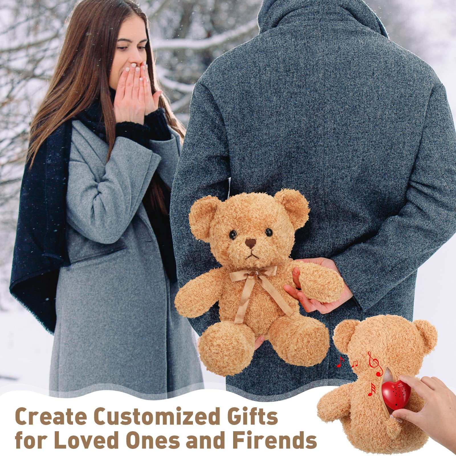 Hungdao Bear Stuffed Animal with Voice Recorder Set, 60 Seconds Voice Sound Recorder Module 16 Inch Soft Plush Bear Cute Stuffed Bear with Zipper Sound Box Recordable Heart for Boy Girl (Light Brown)