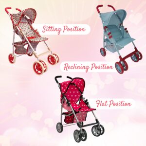 Baby Doll Stroller for Toddler Girls & Big Kids up to 8 Years Old | 28” Baby Stroller for Dolls, Toy Baby Stroller with Cute Coral Floral Print, Mesh Storage Basket, Canopy, Handle Grips, Rubber Tires