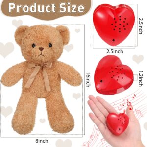 Hungdao Bear Stuffed Animal with Voice Recorder Set, 60 Seconds Voice Sound Recorder Module 16 Inch Soft Plush Bear Cute Stuffed Bear with Zipper Sound Box Recordable Heart for Boy Girl (Light Brown)