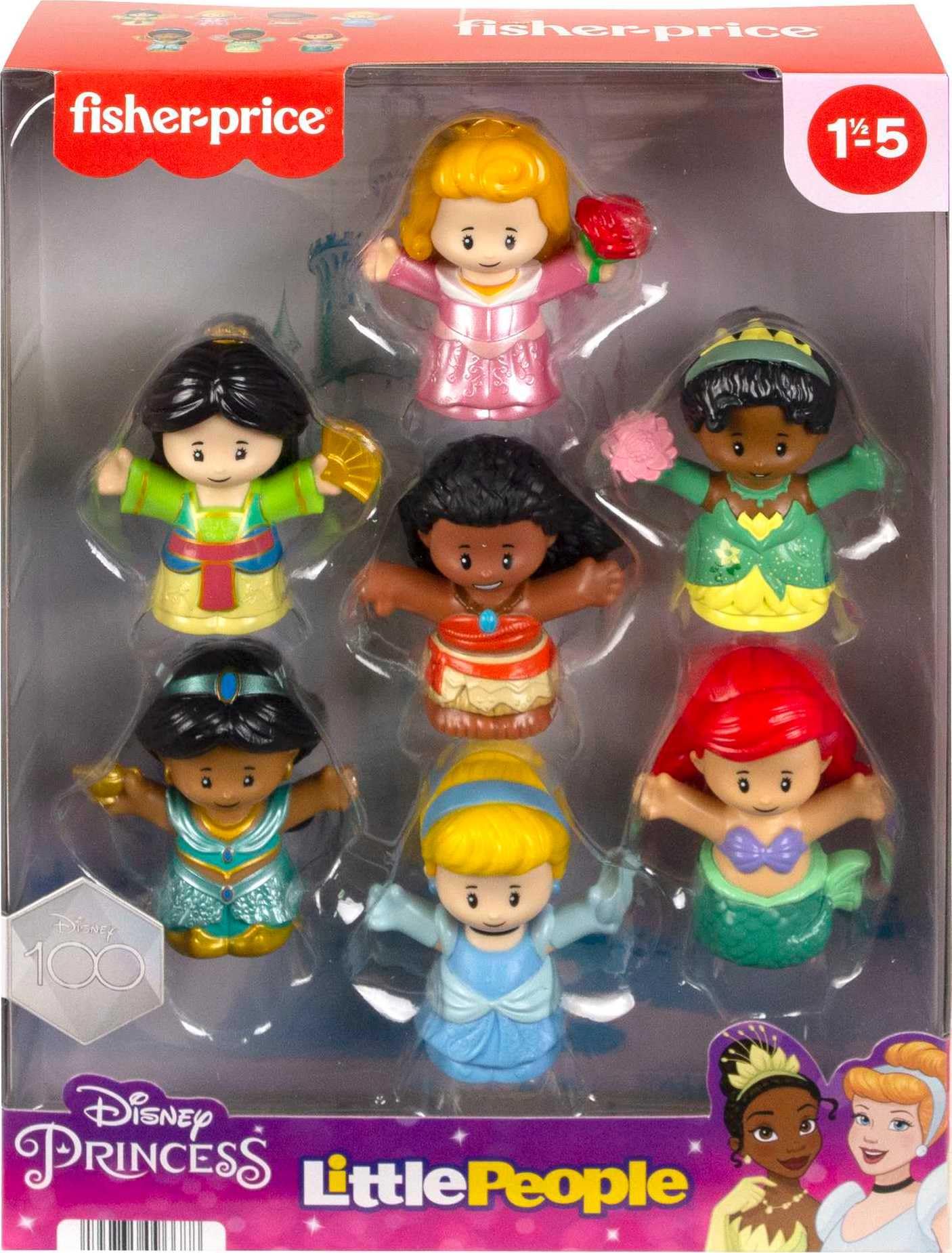 Fisher-Price Little People Disney Princess Toys, Set of 7 Character Figures for Toddler and Preschool Pretend Play