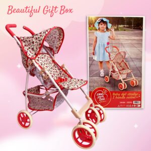 Baby Doll Stroller for Toddler Girls & Big Kids up to 8 Years Old | 28” Baby Stroller for Dolls, Toy Baby Stroller with Cute Coral Floral Print, Mesh Storage Basket, Canopy, Handle Grips, Rubber Tires