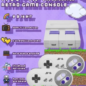 Upgrade Retro Mini Game Console, Preloaded 1700+ 8 & 16 Bit Classic Video Games(No Repeat), HDMI TV Output, 4GB TF Card Rom Copy, 2 Cable Less Controllers, Gift of Childhood Memories