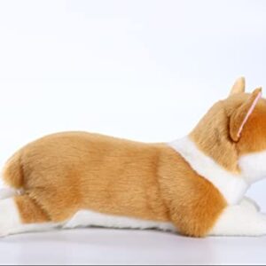 CU-MATE 16" Welsh Corgi Pembroke Stuffed Dog Animal Simulation-Realistic & Lifelike Soft Handmade Lying Dog Plush Toy Puppy -Present Gift for Boys and Girls