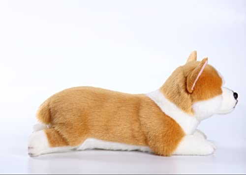 CU-MATE 16" Welsh Corgi Pembroke Stuffed Dog Animal Simulation-Realistic & Lifelike Soft Handmade Lying Dog Plush Toy Puppy -Present Gift for Boys and Girls