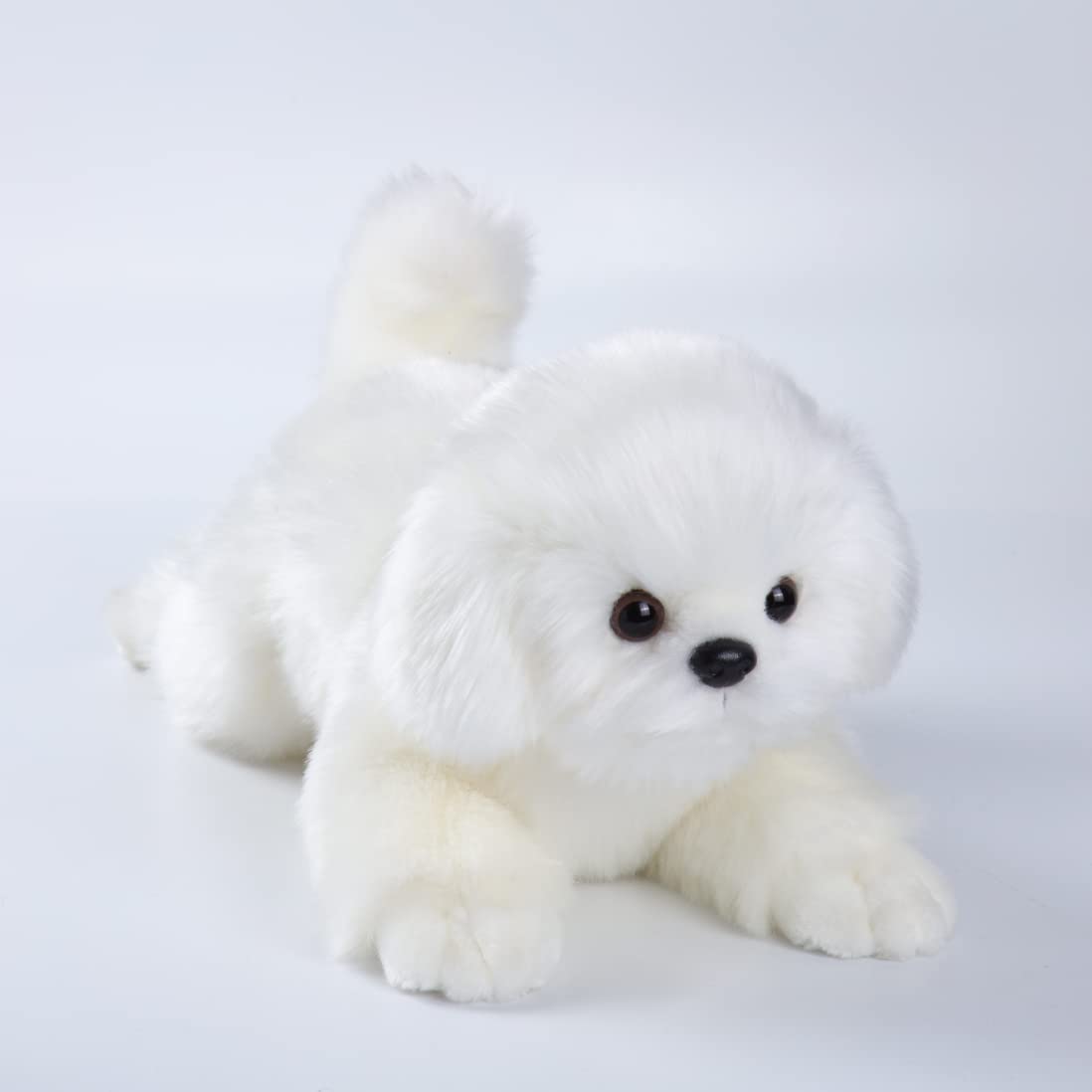 CU-MATE Maltese Stuffed Animal Simulation Dog -Realistic & Lifelike Soft Handmade Lying Dog Plush Toy Puppy -Present Gift for Boys and Girls