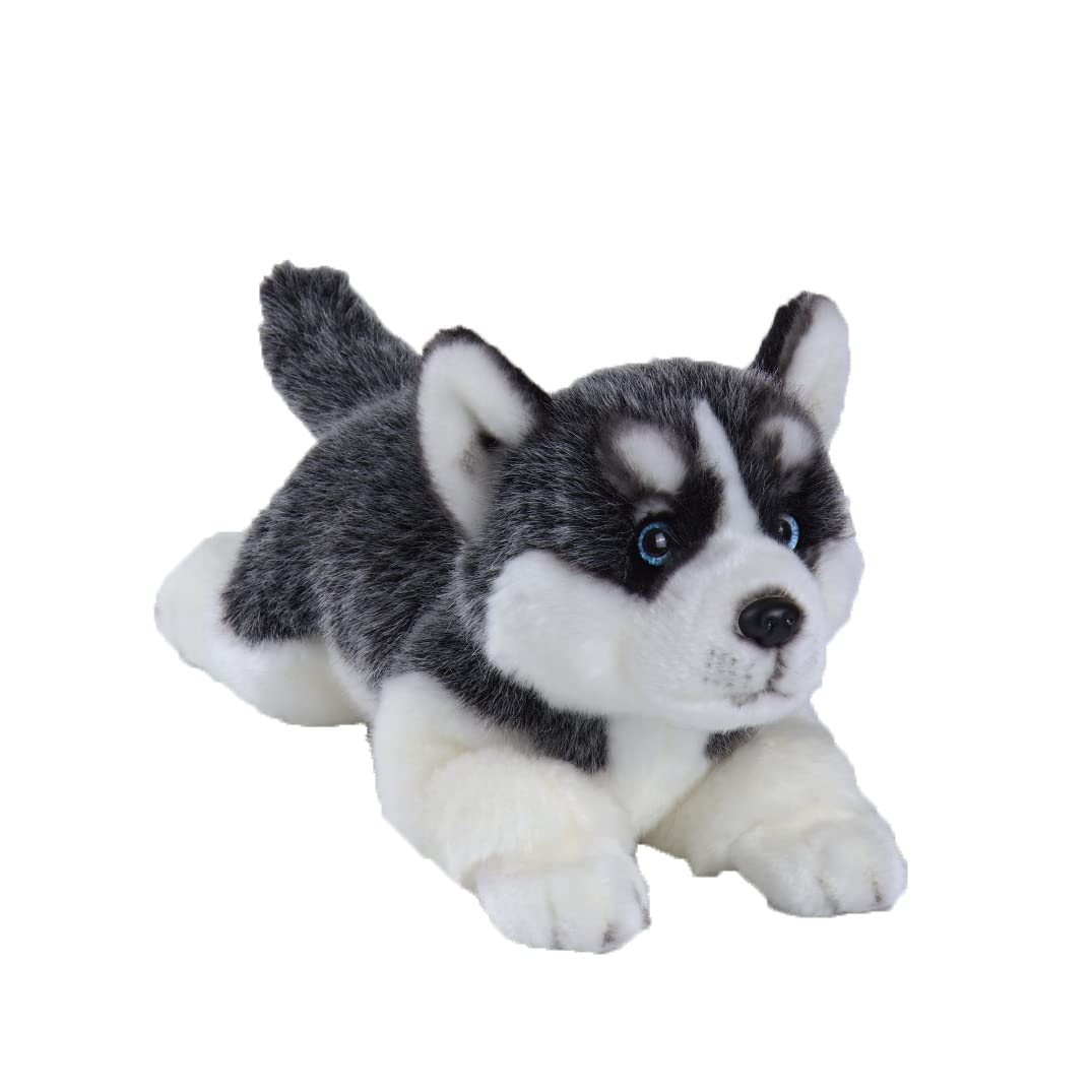 CU-MATE 15.7'' Siberian Husky Stuffed Dog Animal Simulation-Realistic & Lifelike Soft Handmade Lying Dog Plush Toy Puppy -Present Gift for Boys and Girls