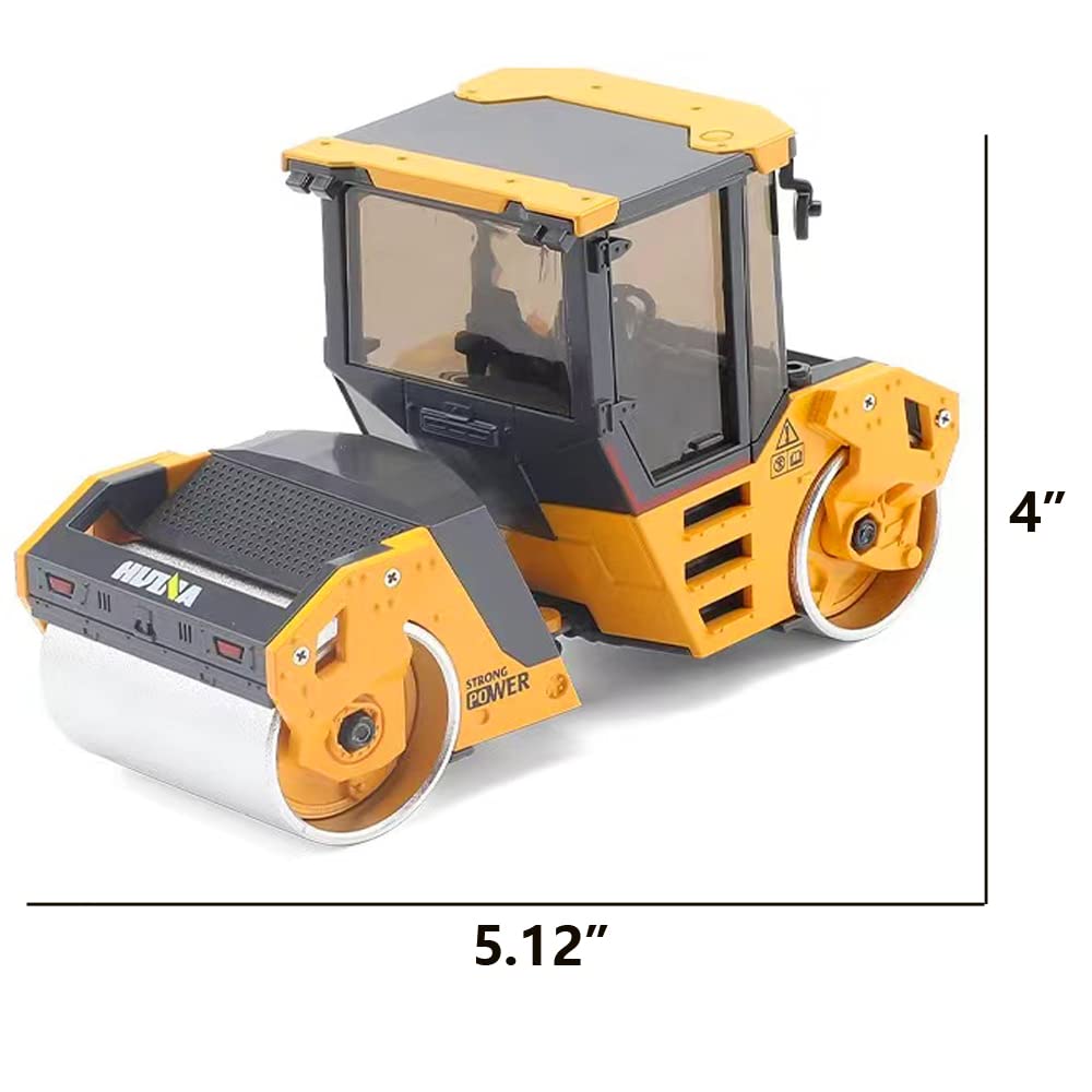 Gemini&Genius Double-Drum Road Roller Toy Construction Vehicle Toy 1/50 Scale Die-cast Grader Engineering Road Planer Vehicle, Asphalt Drum Compactor Alloy Model Toys and Collections for Kids