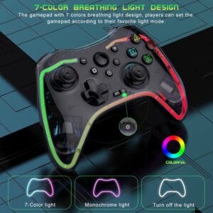 Joso Mobile Gaming Controller for iPhone/Android/PC/PS4 with RGB, Wireless Switch Controller with 6-Axis Gyro/Dual Vibration/Customized Buttons/Turbo, Transparent Mobile Gamepad with Phone Holder