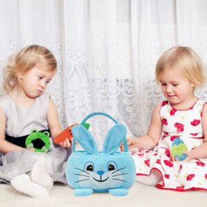 Treory Baby's First Easter Basket Playset, 6ct Stuffed Plush Easter Basket with Blue Bunny Chick Carrot Egg Frog Baby Easter Basket Stuffers Toys Easter Gifts for Boys Kids Easter Decorations