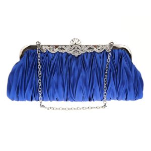 JAMBHALA Women Pleated Clutch Bag with Adjustable Chain Handbag Dumpling Pouch for Wedding, Bridal, Prom, Party (blue)