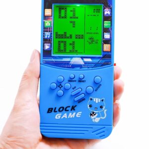 HLF New Large Screen Brick Game Console Green Backlight Built-in 23 Multi-Mode Block Games Classic Nostalgia Puzzle Speed and Difficulty can be Adjusted Suitable as a Gift for Kids (Blue)