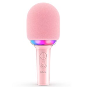 fifine karaoke microphone bluetooth wireless mic speaker, singing handheld portable microphone, mic for kids adults boys girls, mic with rgb for birthday party home ktv-amplising e2 pink