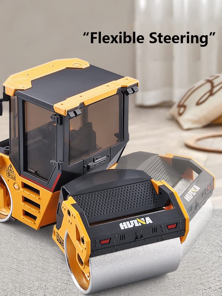 Gemini&Genius Double-Drum Road Roller Toy Construction Vehicle Toy 1/50 Scale Die-cast Grader Engineering Road Planer Vehicle, Asphalt Drum Compactor Alloy Model Toys and Collections for Kids