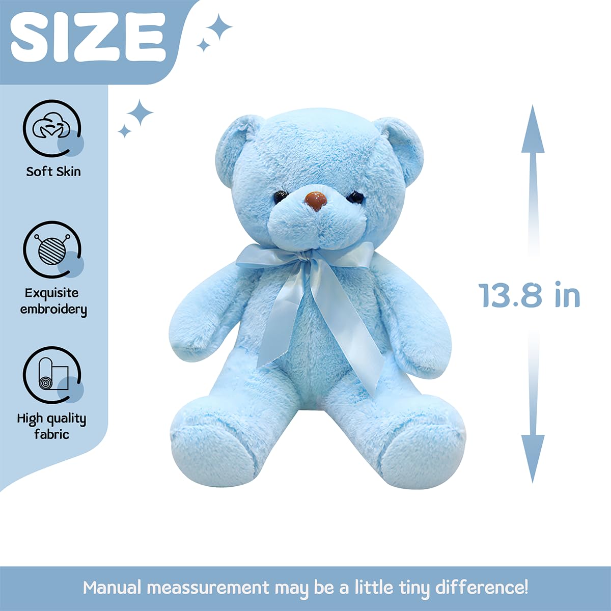 VYUSIT Teddy Bear Stuffed Animals, 13.4 inch Soft Cuddly Stuffed Plush Teddy Bear Blue Cute Plush Toys for Birthday Christmas New Year Valentine’s Day Wedding Party