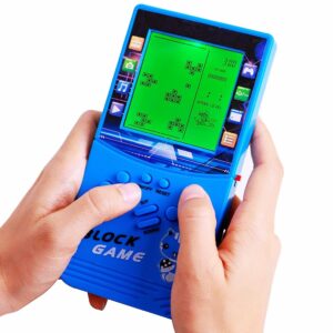 HLF New Large Screen Brick Game Console Green Backlight Built-in 23 Multi-Mode Block Games Classic Nostalgia Puzzle Speed and Difficulty can be Adjusted Suitable as a Gift for Kids (Blue)