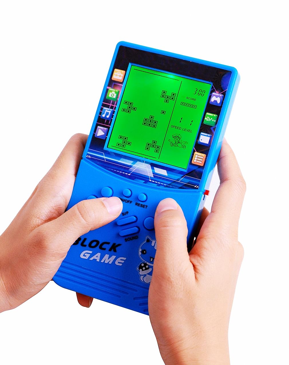 HLF New Large Screen Brick Game Console Green Backlight Built-in 23 Multi-Mode Block Games Classic Nostalgia Puzzle Speed and Difficulty can be Adjusted Suitable as a Gift for Kids (Blue)