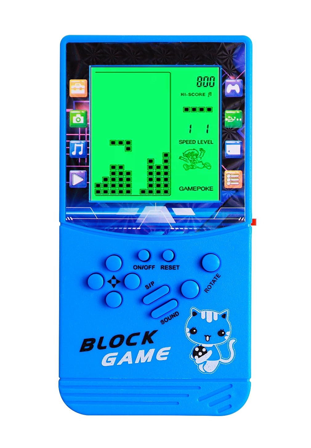 HLF New Large Screen Brick Game Console Green Backlight Built-in 23 Multi-Mode Block Games Classic Nostalgia Puzzle Speed and Difficulty can be Adjusted Suitable as a Gift for Kids (Blue)