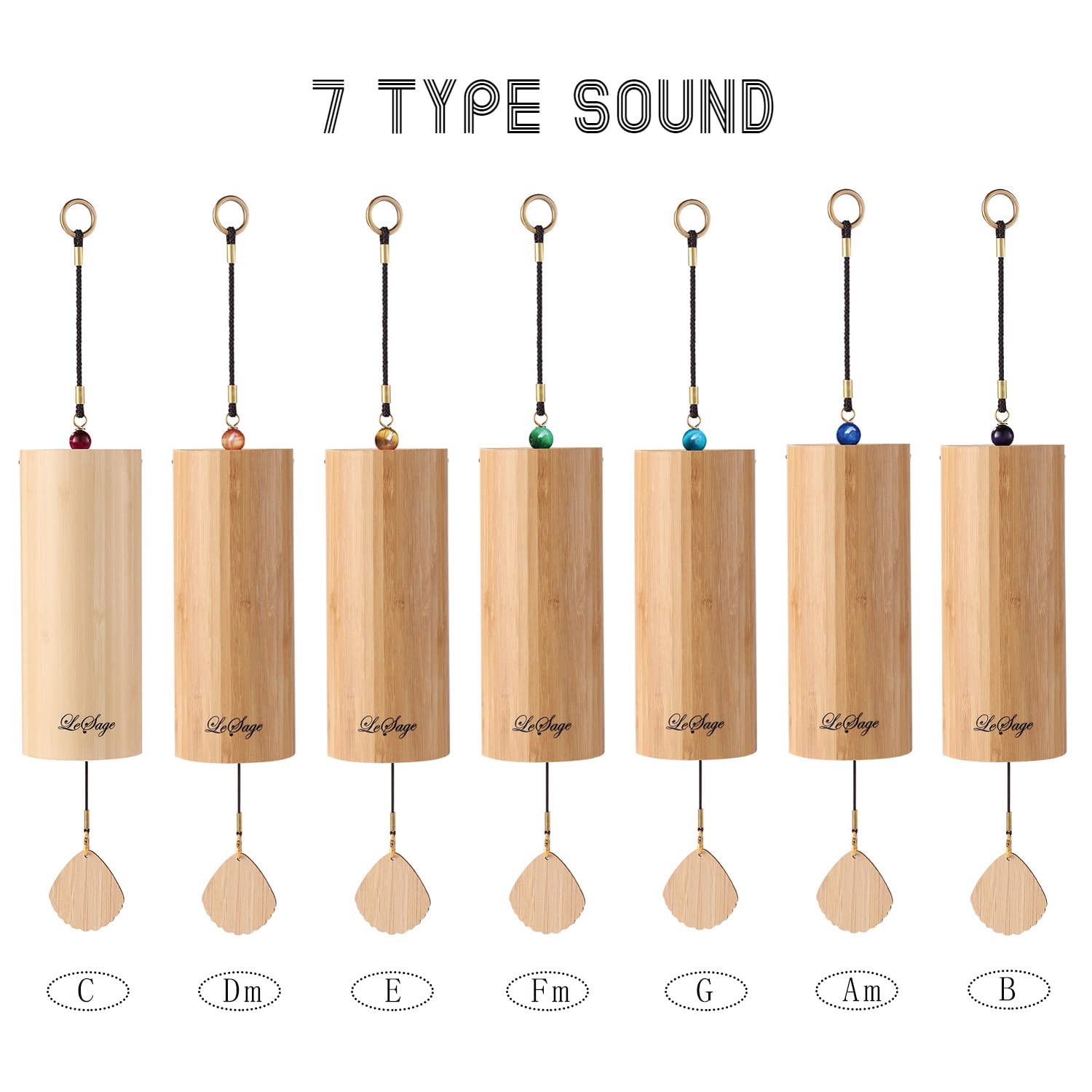 LeSage Chakra Chime Bamboo Meditation Chimes for Outdoors Zen Wind Chime Yoga Deep Sound Healing Wind Chimes Fm Chord Home Decoration