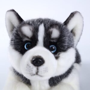 CU-MATE 15.7'' Siberian Husky Stuffed Dog Animal Simulation-Realistic & Lifelike Soft Handmade Lying Dog Plush Toy Puppy -Present Gift for Boys and Girls