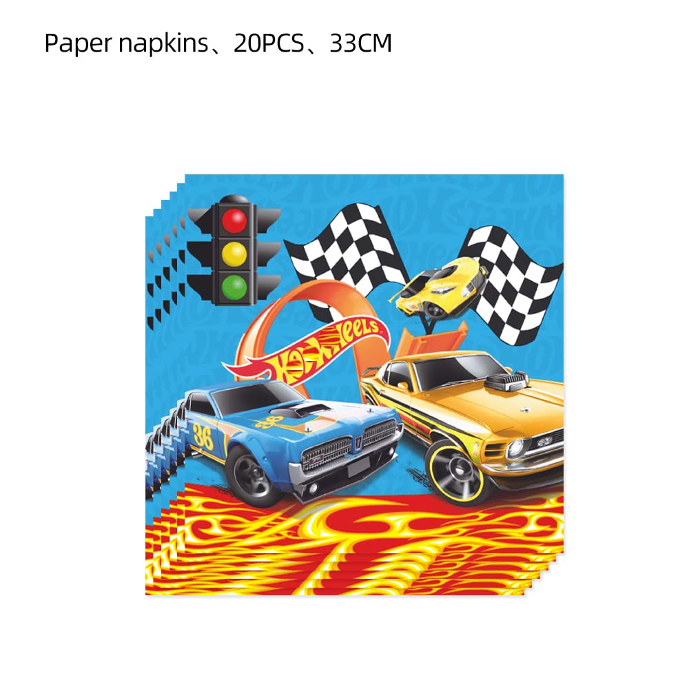 41 pcs hot cars Race Car Themed Party Supplies, 20 Plates, 20 Napkins and 1 Tablecloth, hot cars Race Car Birthday Party Decorations for Boys and Girls