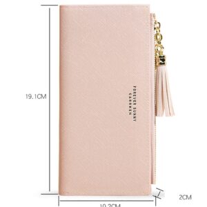 YaJaMa Women Wallet Long PU Leather Solid Credit Card Case Holder Organizer Zipper Coins Purse Cellphone Pouch with Tassel (Red)