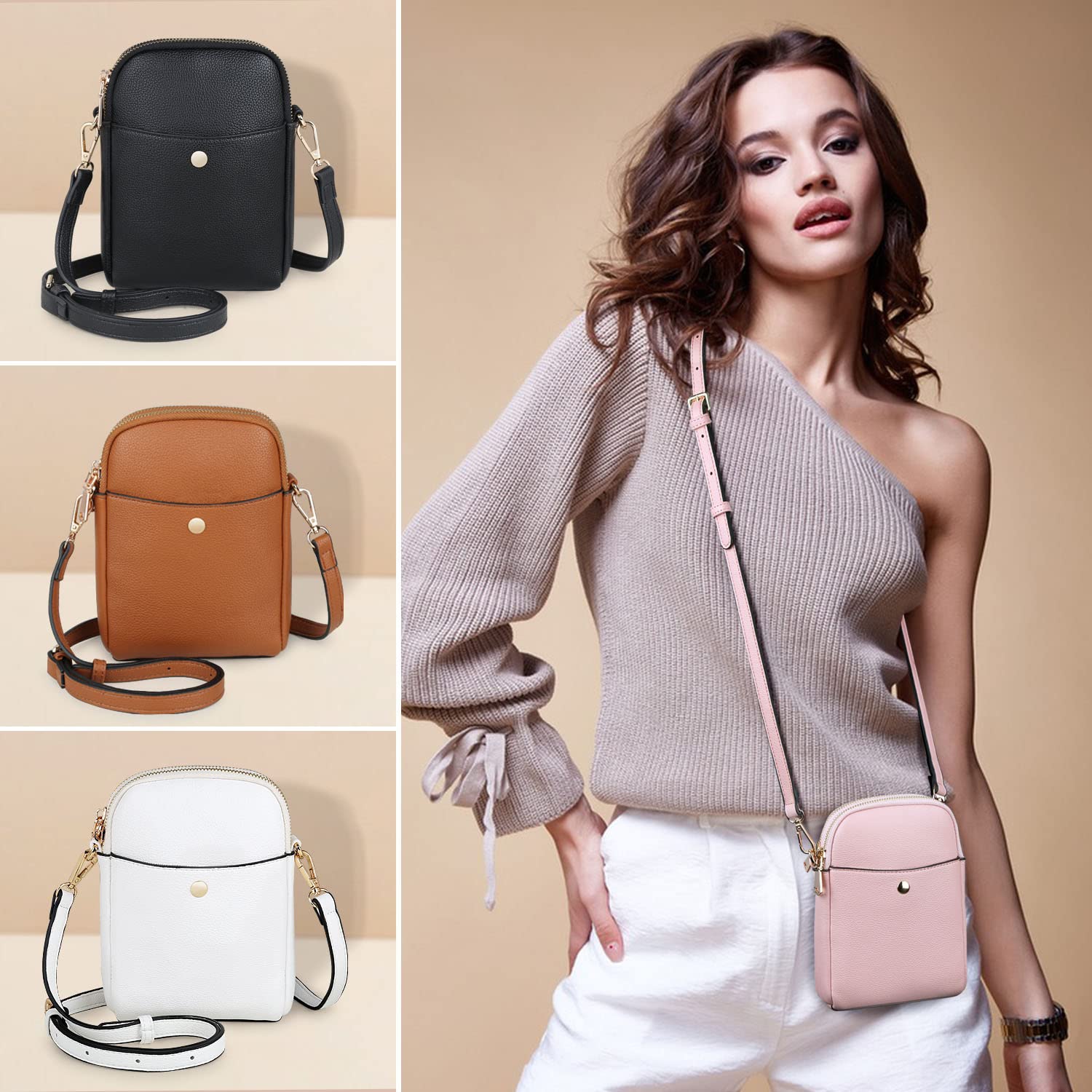 Crossbody Bag for Women Multi Pocket Shoulder Bag Leather Mobile Phone Bag Small Cross Body Purse with Adjustable Shoulder Strap Mobile Bag for Women