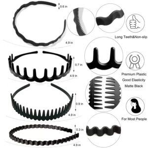 LAPOHI 8 PCS Non Slip Fashion Effortless Plastic Headbands with Teeth Comb Skinny Hair Bands for Women Men Teen Girls (Matte Black)