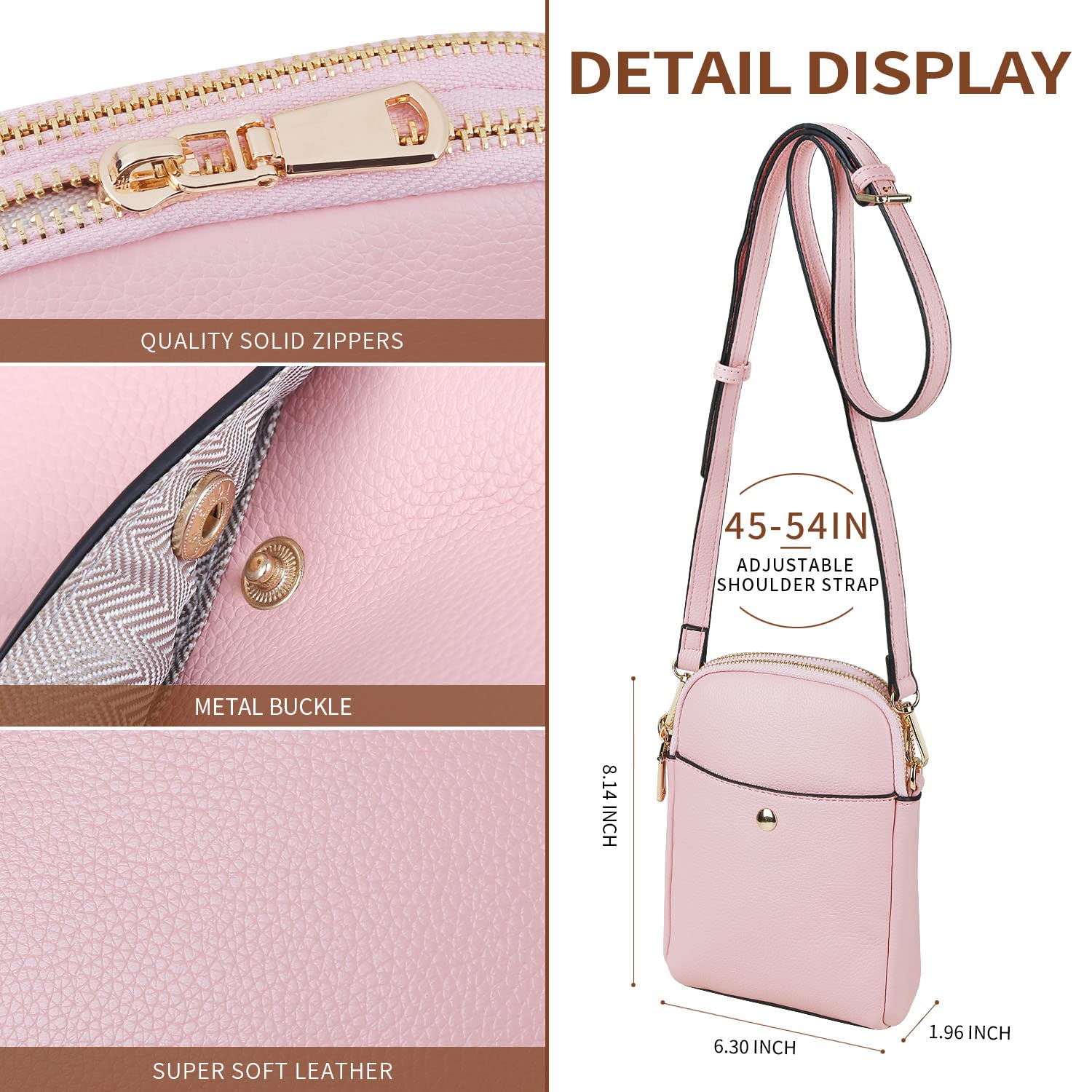 Crossbody Bag for Women Multi Pocket Shoulder Bag Leather Mobile Phone Bag Small Cross Body Purse with Adjustable Shoulder Strap Mobile Bag for Women