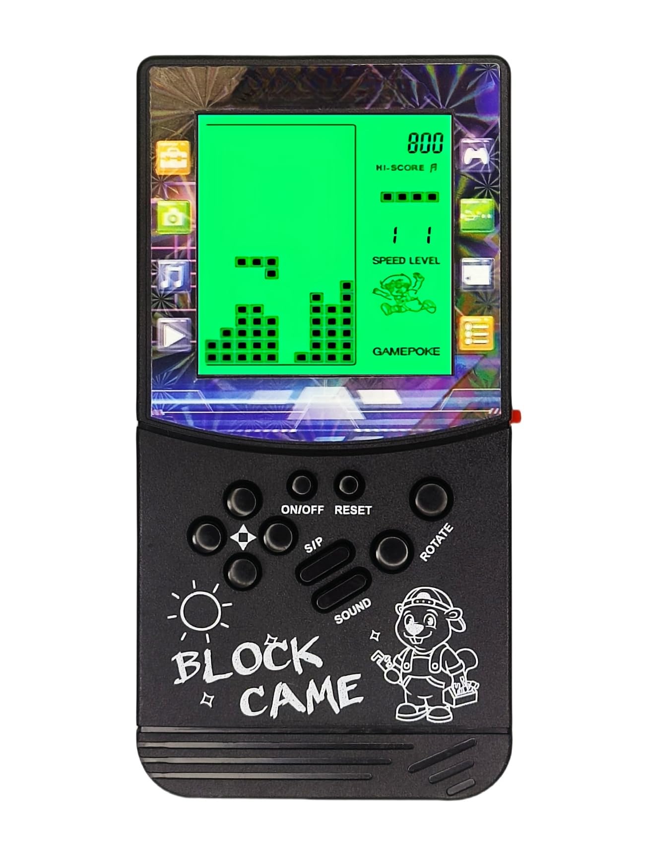 HLF New Large Screen Brick Game Console Green Backlight Built-in 23 Multi-Mode Block Games Classic Nostalgia Puzzle Speed and Difficulty can be Adjusted Suitable as a Gift for Kids (Black)