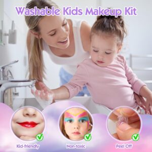 HOLYBELLE Kids Pretend Play Makeup Kit for Girl Toys,Washable Girls Makeup Kit for Kids with Unicorn Bag,Make Up Kit for Toddler Princess Christmas Birthday Gifts for Girls Age 3 4 5 6 7 8 9 10 11 12