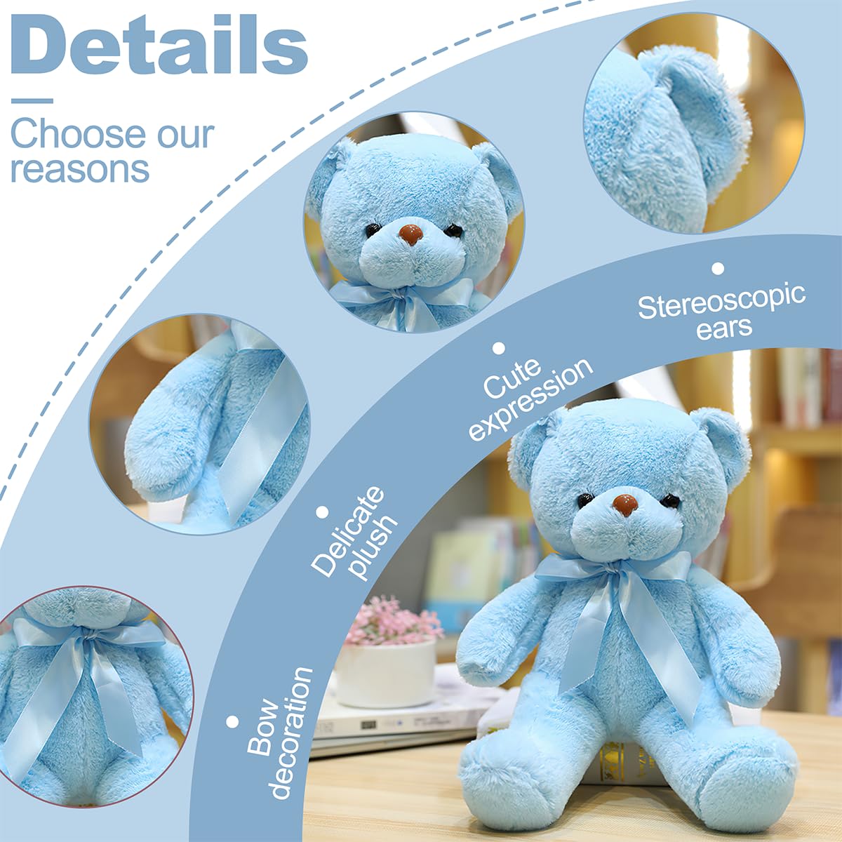 VYUSIT Teddy Bear Stuffed Animals, 13.4 inch Soft Cuddly Stuffed Plush Teddy Bear Blue Cute Plush Toys for Birthday Christmas New Year Valentine’s Day Wedding Party