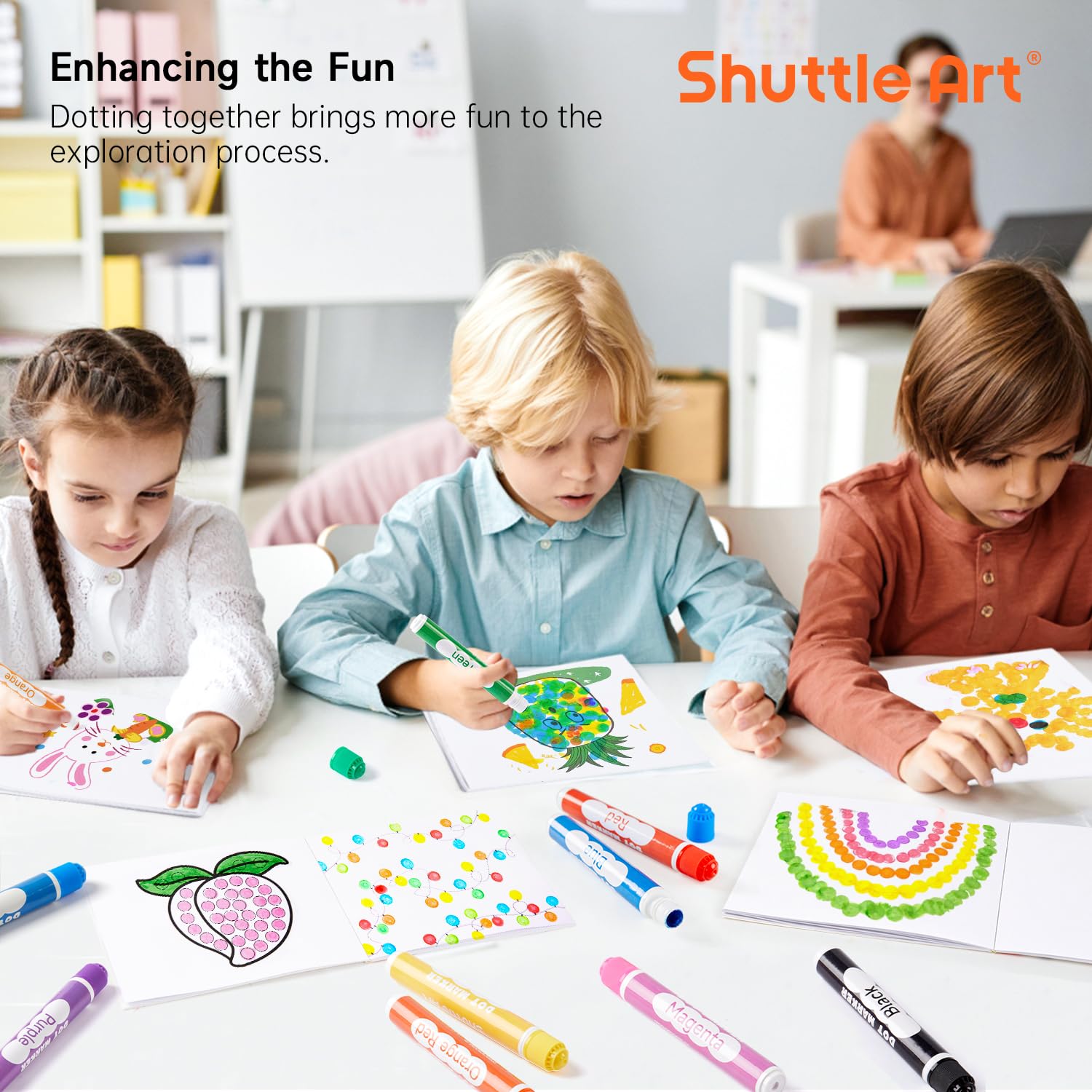 Shuttle Art Washable Dot Markers 26 Colors with Free Activity Book, Fun Art Supplies for Kids Toddlers and Preschoolers, Non Toxic Water-Based Paint Daubers, Dot Art Markers