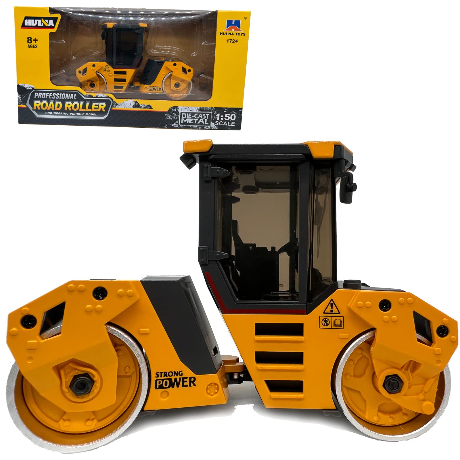 Gemini&Genius Double-Drum Road Roller Toy Construction Vehicle Toy 1/50 Scale Die-cast Grader Engineering Road Planer Vehicle, Asphalt Drum Compactor Alloy Model Toys and Collections for Kids