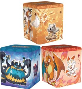 pokemon - stacking tin set of 3 - fire - fighting - dark (charizard lycanroc umbreon) - new sealed