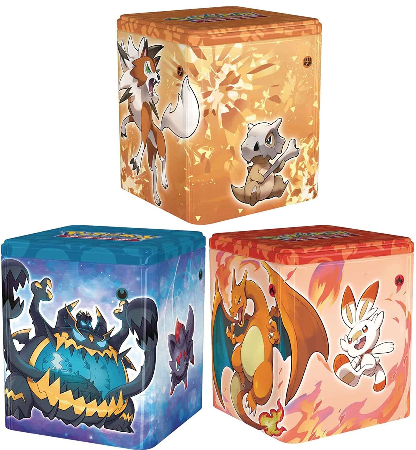 Pokemon - Stacking Tin Set of 3 - Fire - Fighting - Dark (Charizard Lycanroc Umbreon) - New Sealed