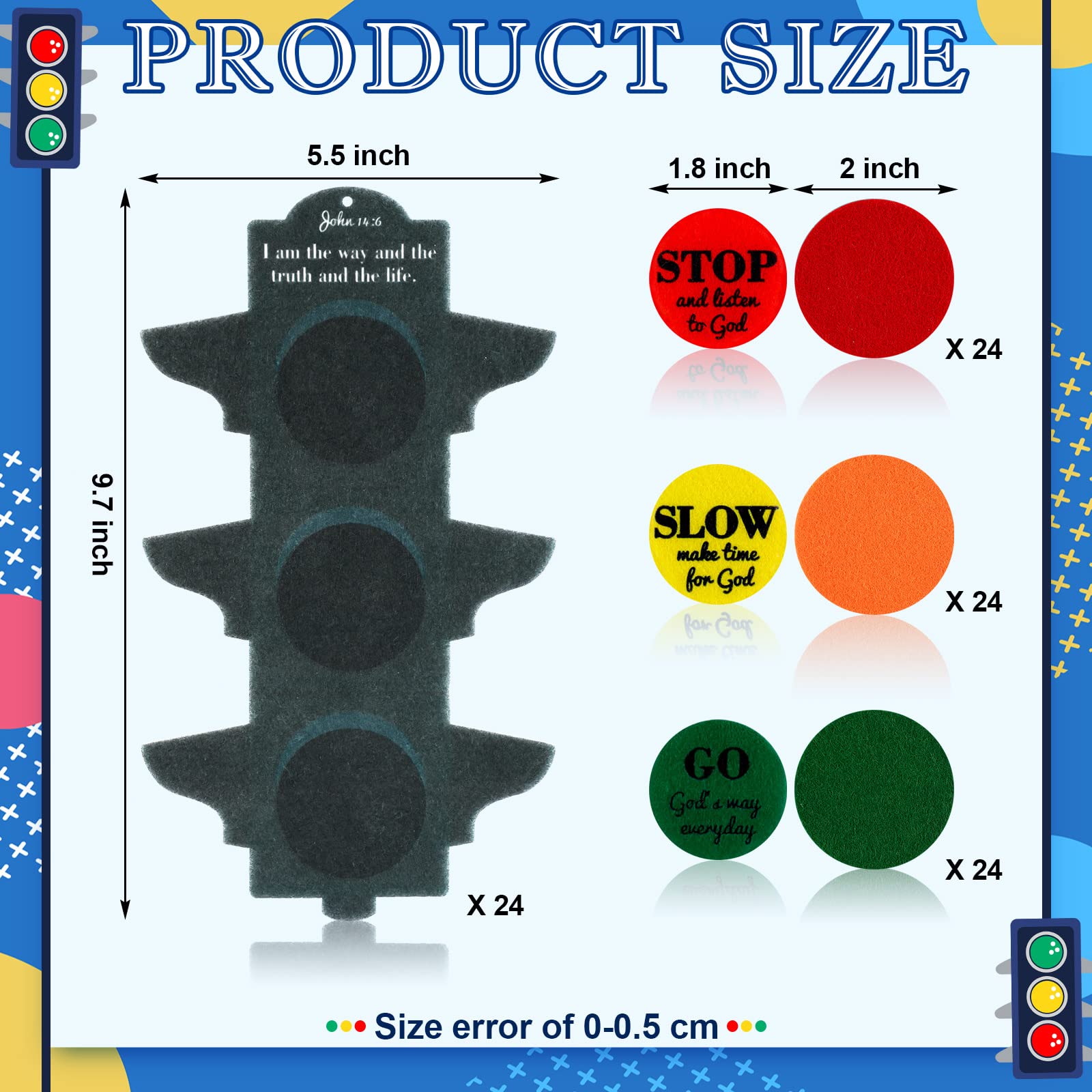 Eaasty 24 Sets Christian Traffic Light Kit Felt Bible Crafts Sunday School Crafts Educational Traffic Lamp for Kids Religious Scripture John 14:6 Crafts for Kids and Fun Classroom Party Activities