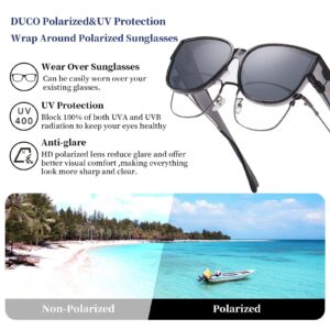 DUCO Fit Over Sunglasses for Men Women Wear Over Glasses Retro Wrap Around Polarized Sun Glasses UV400 Protection (A-Transparent Grey Frame Grey Lens)