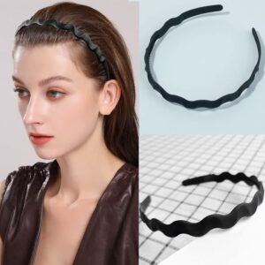 LAPOHI 8 PCS Non Slip Fashion Effortless Plastic Headbands with Teeth Comb Skinny Hair Bands for Women Men Teen Girls (Matte Black)