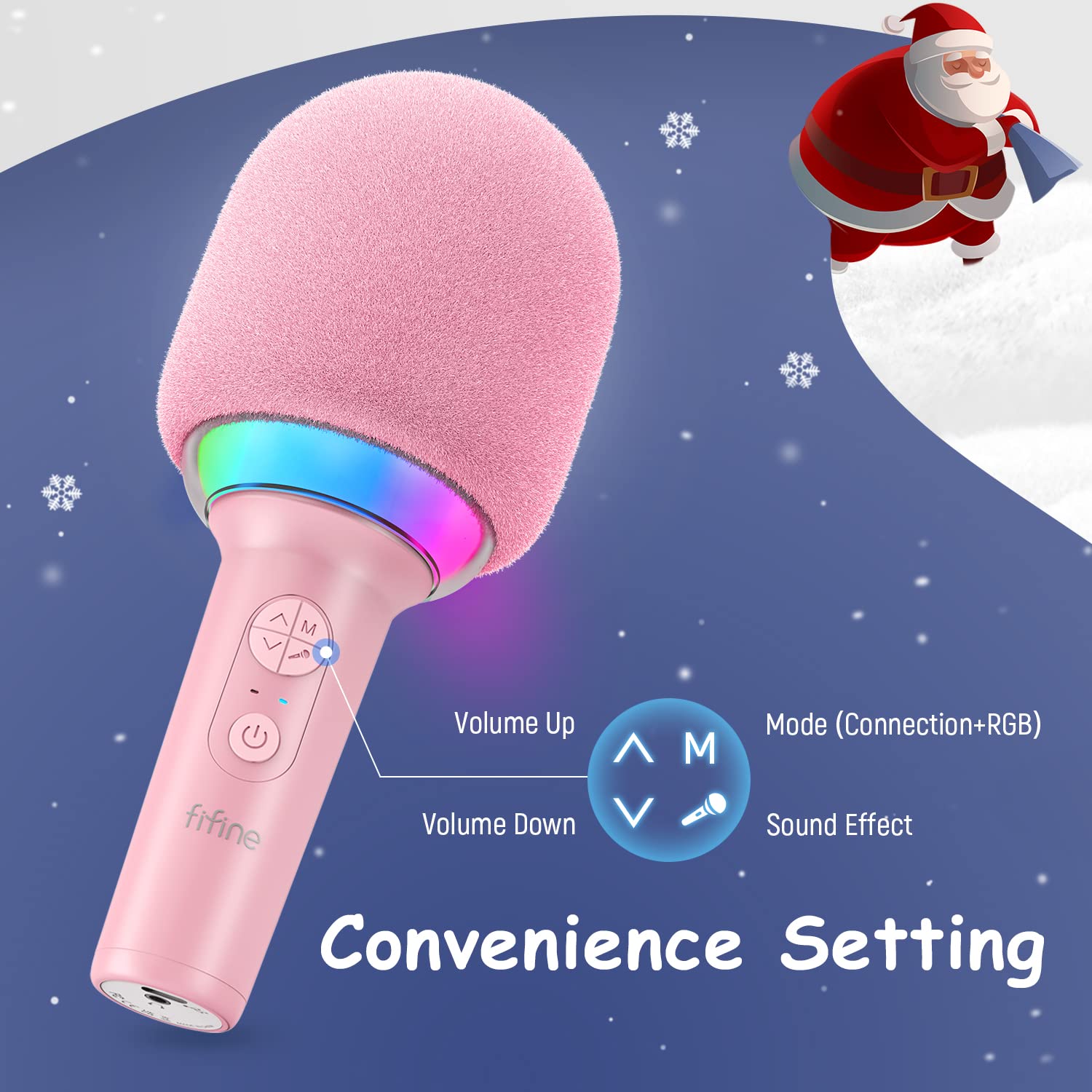 FIFINE Karaoke Microphone Bluetooth Wireless Mic Speaker, Singing Handheld Portable Microphone, Mic for Kids Adults Boys Girls, Mic with RGB for Birthday Party Home KTV-AmpliSing E2 Pink