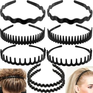 LAPOHI 8 PCS Non Slip Fashion Effortless Plastic Headbands with Teeth Comb Skinny Hair Bands for Women Men Teen Girls (Matte Black)